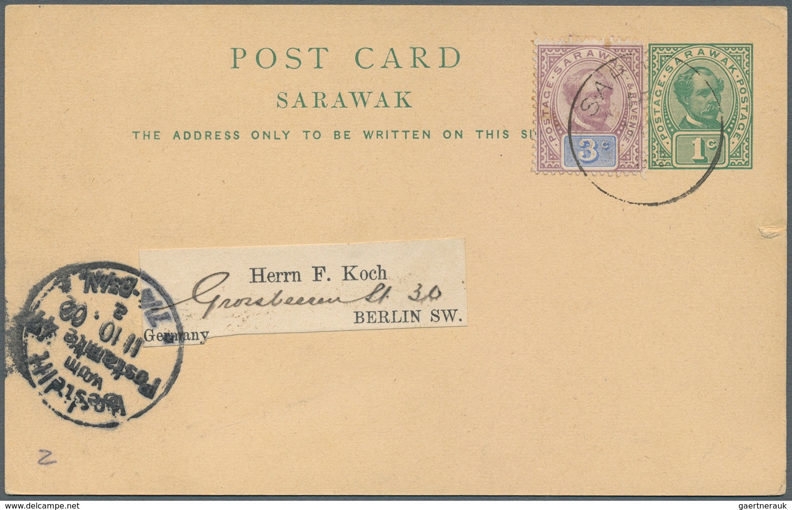 06886 Malaiische Staaten - Sarawak: 1899-1900, Two Postal Stationery Cards Sent To Germany, With 4c. On 3c - Other & Unclassified