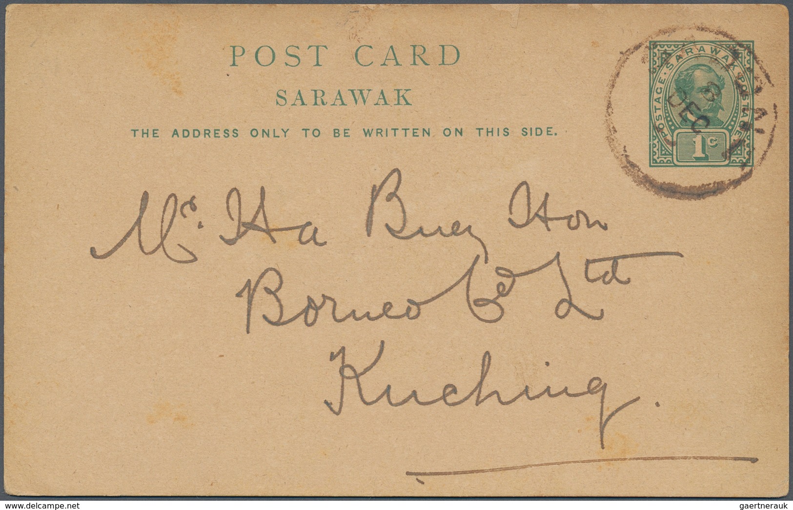 06891 Malaiische Staaten - Sarawak: 1903 SADONG: Commercially Used Postal Stationery Card 1c. Green To Kuc - Other & Unclassified