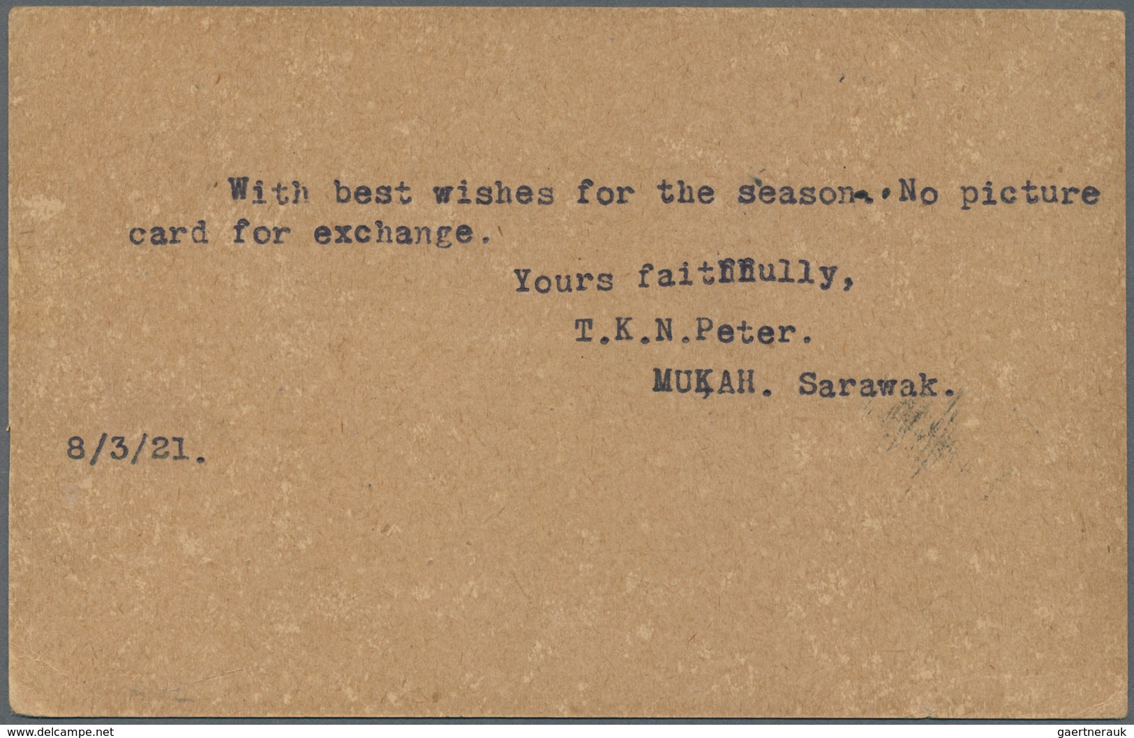 06908 Malaiische Staaten - Sarawak: 1921, 4 C Carmine Postal Stationery Card, Sent From MUKAH, 14.MAR 21, - Other & Unclassified