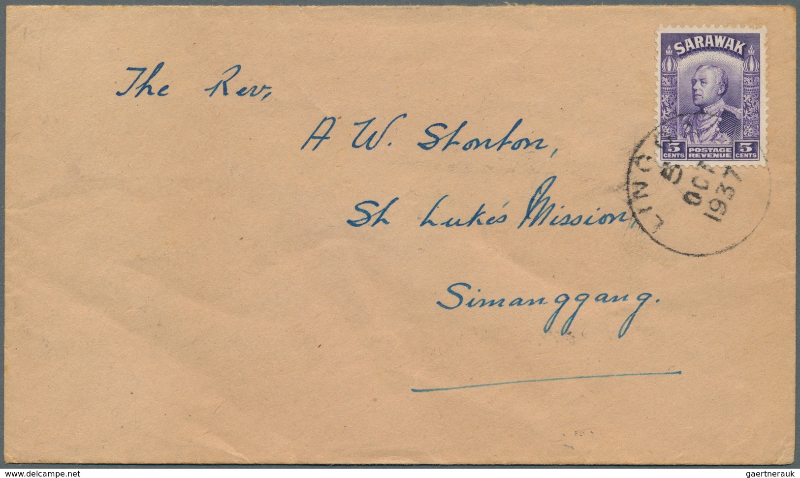 06975 Malaiische Staaten - Sarawak: 1937 (5.10.), Sir Charles Vyner Brooke 5c. Violet Single Use On Cover - Other & Unclassified