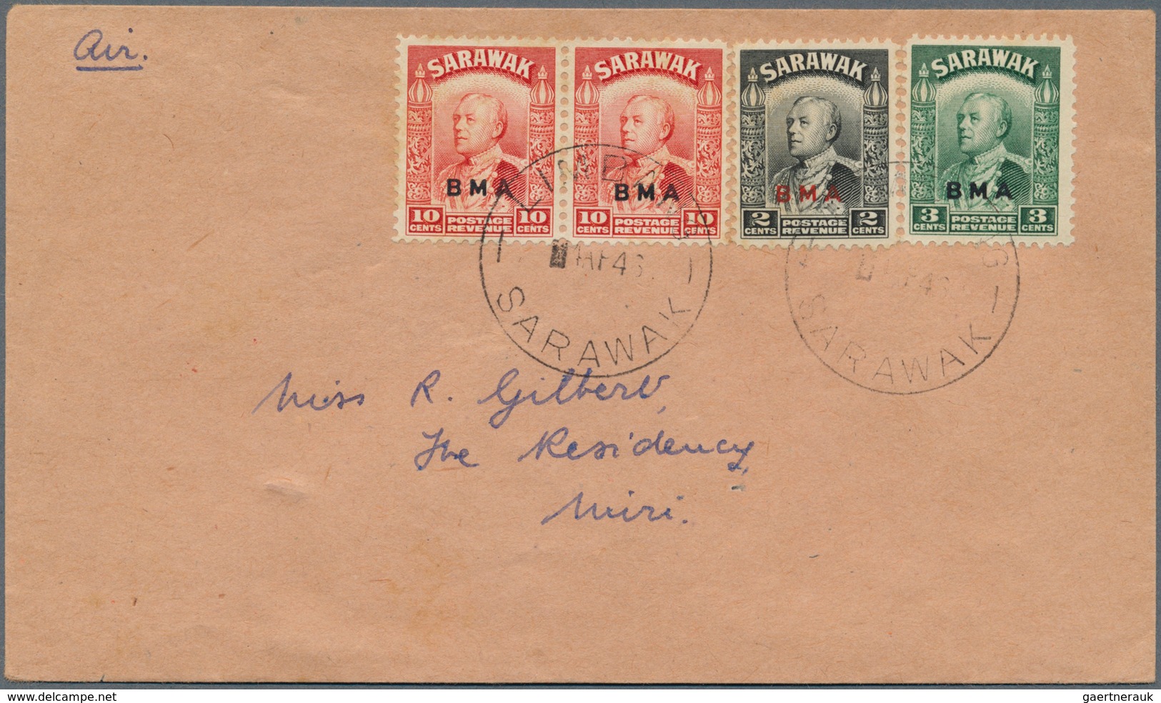 07003 Malaiische Staaten - Sarawak: 1946, Letter Bearing 2c, 3c And Pair 10c BMA Datestamped LIMBANG, SARA - Other & Unclassified