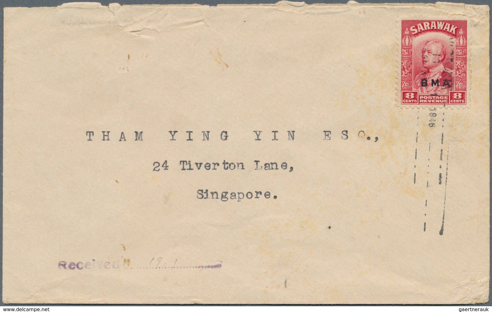 07004 Malaiische Staaten - Sarawak: 1946, Cover Bearing 8 C BMA Sent From Labuan With Somewhat Weak "VICTO - Other & Unclassified