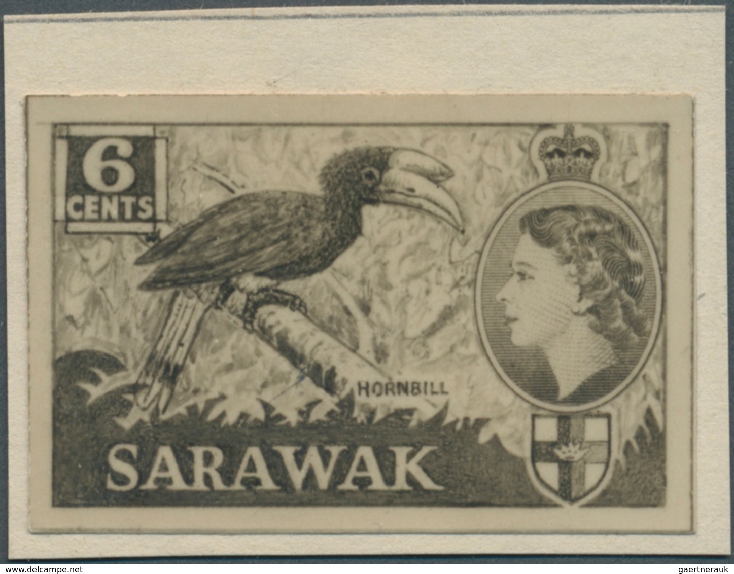 07010 Malaiische Staaten - Sarawak: 1955 (ca.), QEII Definitive Issue 6c. 'Malabar Pied Hornbill' Black/wh - Other & Unclassified