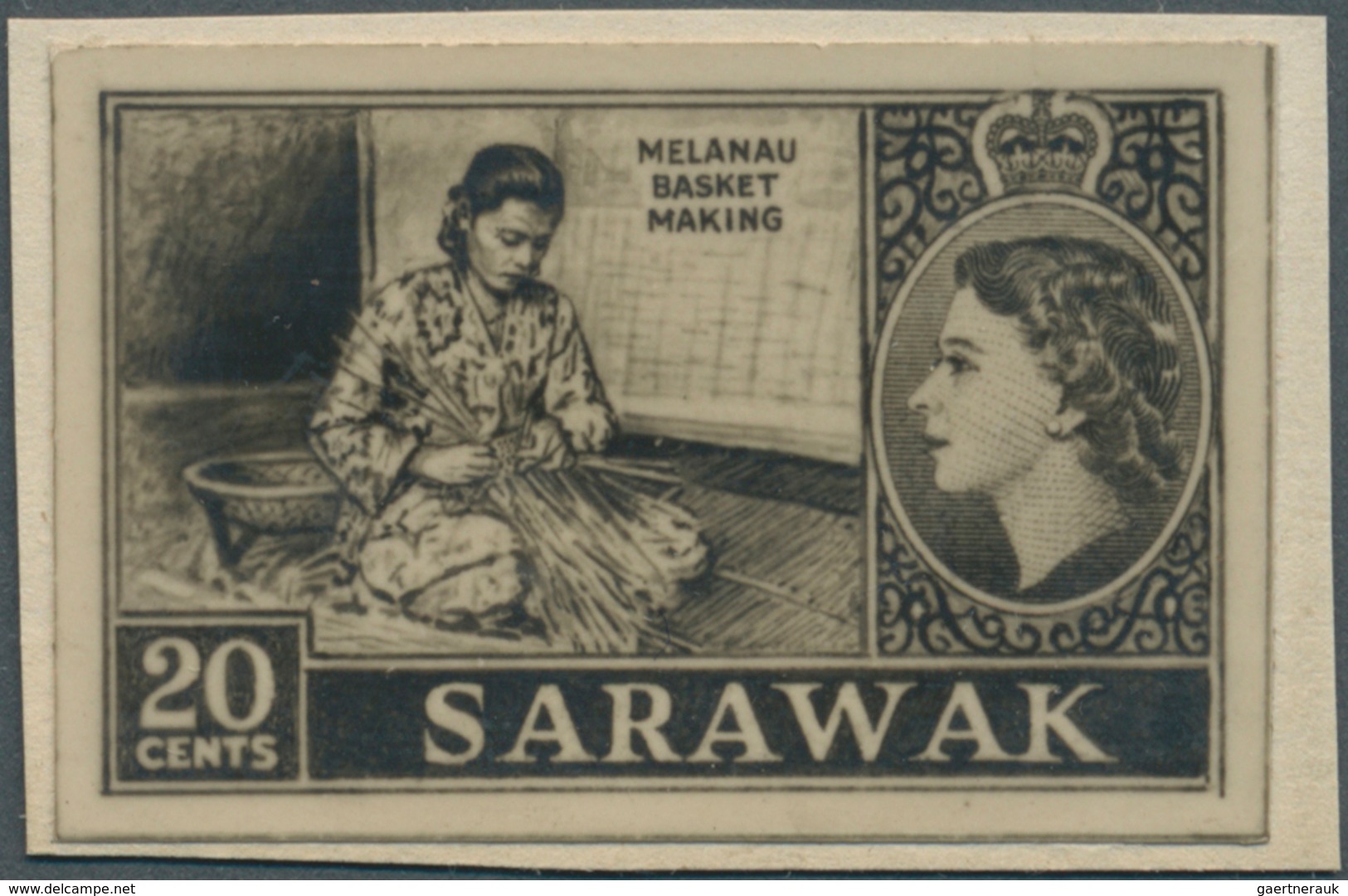 07015 Malaiische Staaten - Sarawak: 1955 (ca.), QEII Definitive Issue 20c. 'Melanau Basket-making' Black/w - Other & Unclassified