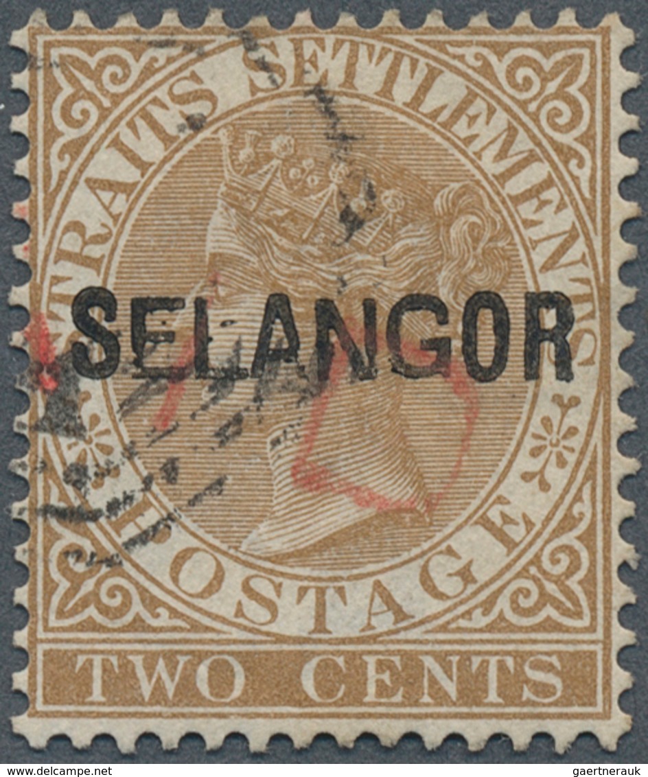 07027 Malaiische Staaten - Selangor: 1883, Straits Settlements QV 2c. Brown With Wmk. Crown CA With Black - Selangor