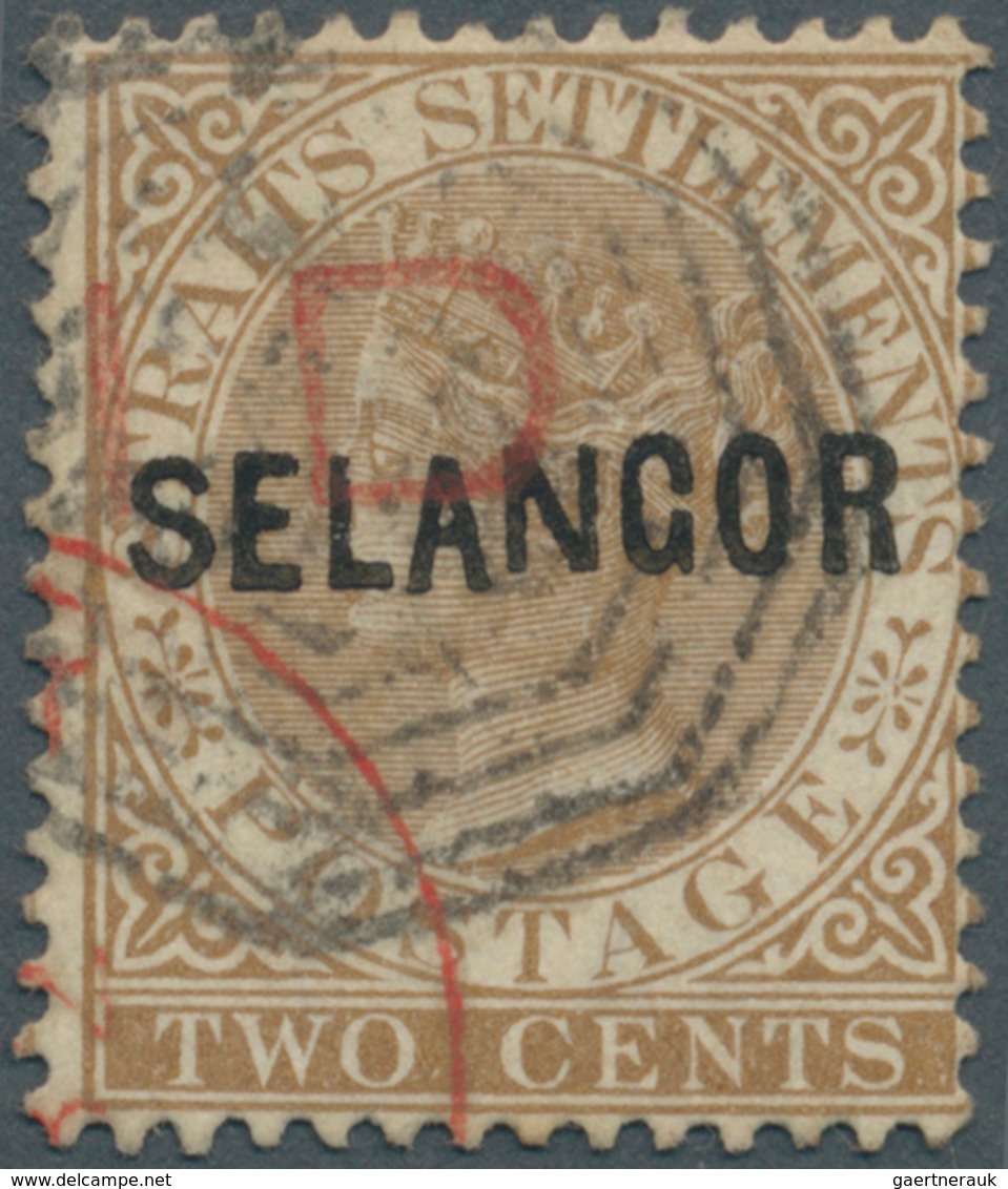 07029 Malaiische Staaten - Selangor: 1883, Straits Settlements QV 2c. Brown Wmk. Crown CA With Black Opt. - Selangor