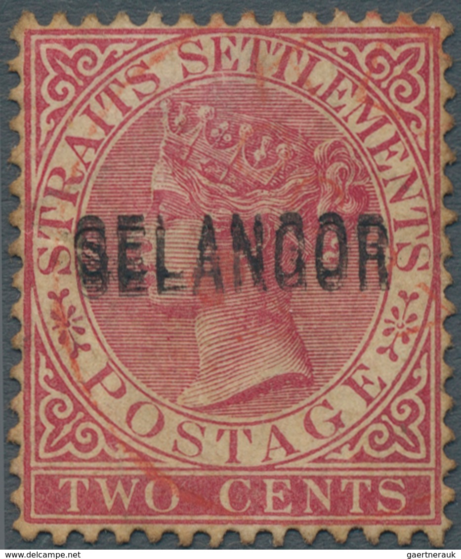 07034 Malaiische Staaten - Selangor: 1885-91 QV 2c. Rose Optd. "SELANGOR" Type 24, Variety "OVERPRINT DOUB - Selangor