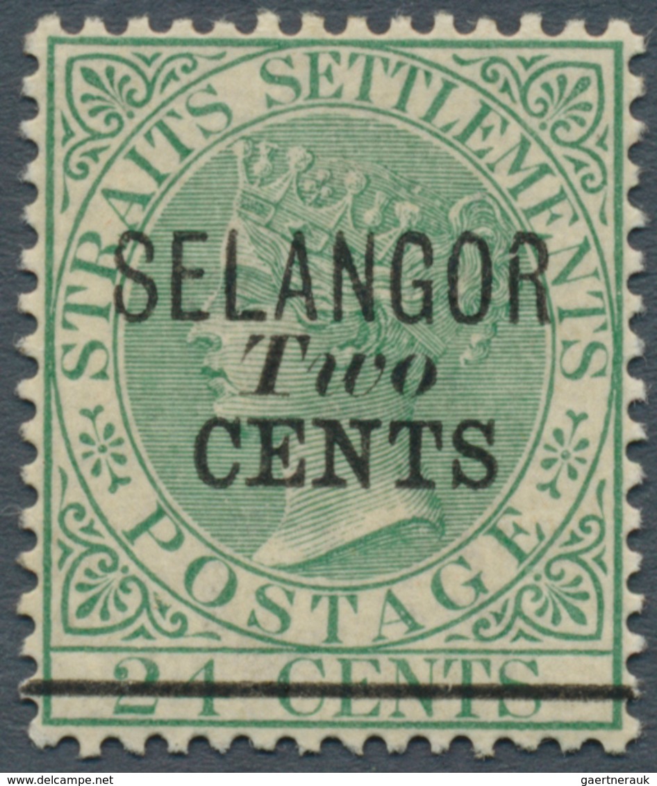 07037 Malaiische Staaten - Selangor: 1891, Straits Settlements QV 24c. Green With Wmk. Crown CA With Black - Selangor