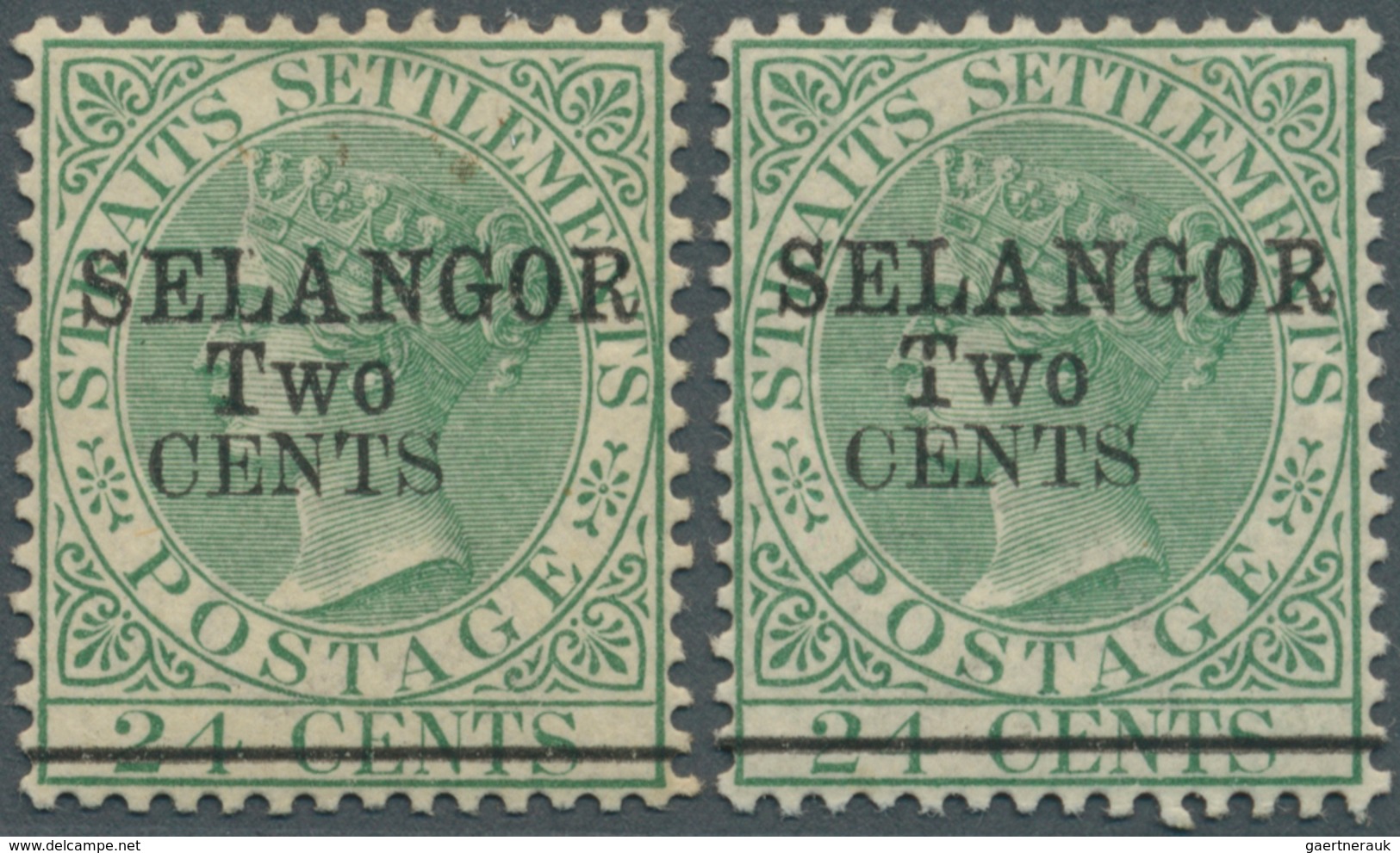 07040 Malaiische Staaten - Selangor: 1891, Straits Settlements QV 24c. Green With Wmk. Crown CA With Black - Selangor