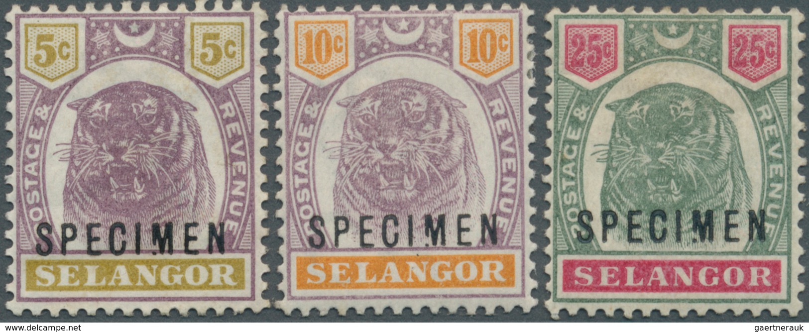 07047 Malaiische Staaten - Selangor: 1895/1896, Tiger Heads 5c. Purple/olive-yellow, 10c. Purple/orange An - Selangor