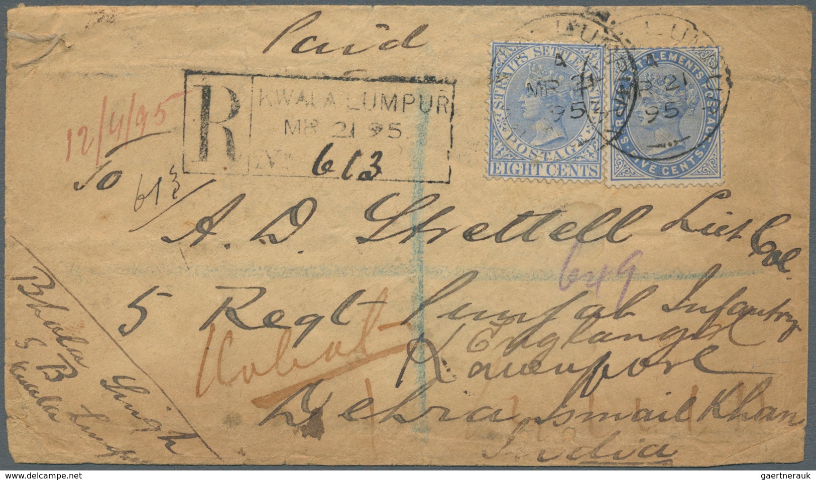 07049 Malaiische Staaten - Selangor: 1895 Registered Cover From Kuala Lumpur, Selangor To A British Lieut. - Selangor