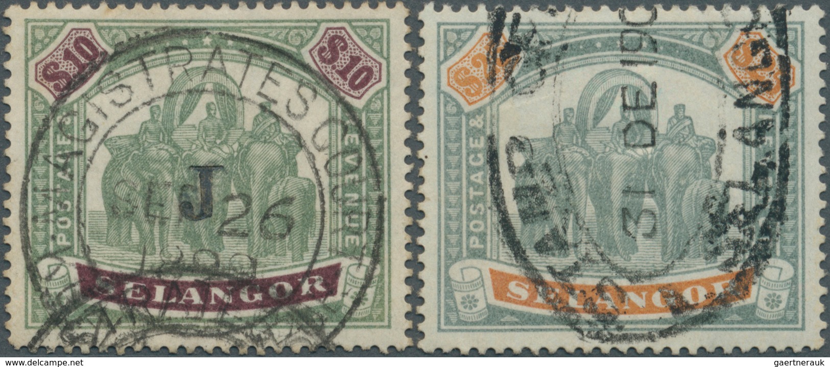 07052 Malaiische Staaten - Selangor: 1897/1899, Elephants $10 Green/purple And $25 Green/orange Both Fine - Selangor