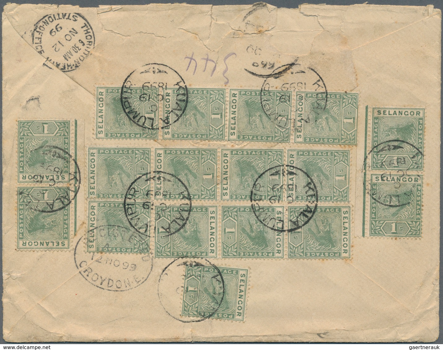 07057 Malaiische Staaten - Selangor: 1899, 1 C Green Tiger, 29 Stamps Presenting Correct Rate Multiple Mas - Selangor