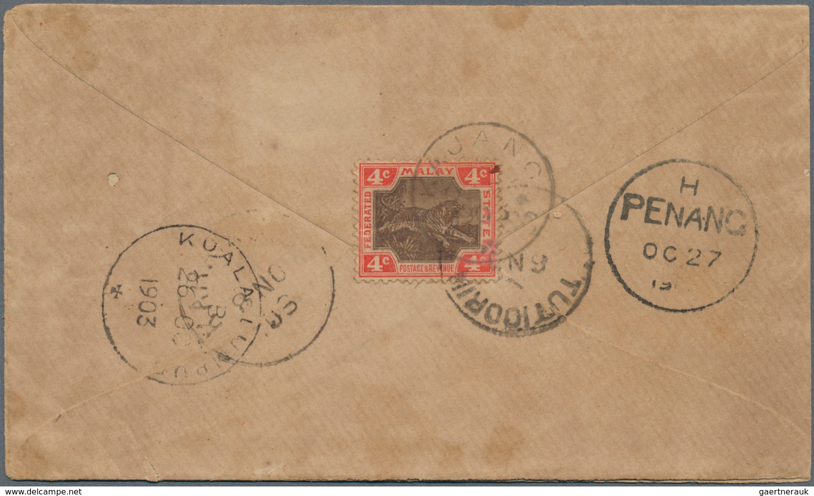 07063 Malaiische Staaten - Selangor: 1903, KAJANG: Federated Malay States Tiger 4c. Black/rose Used On Rev - Selangor