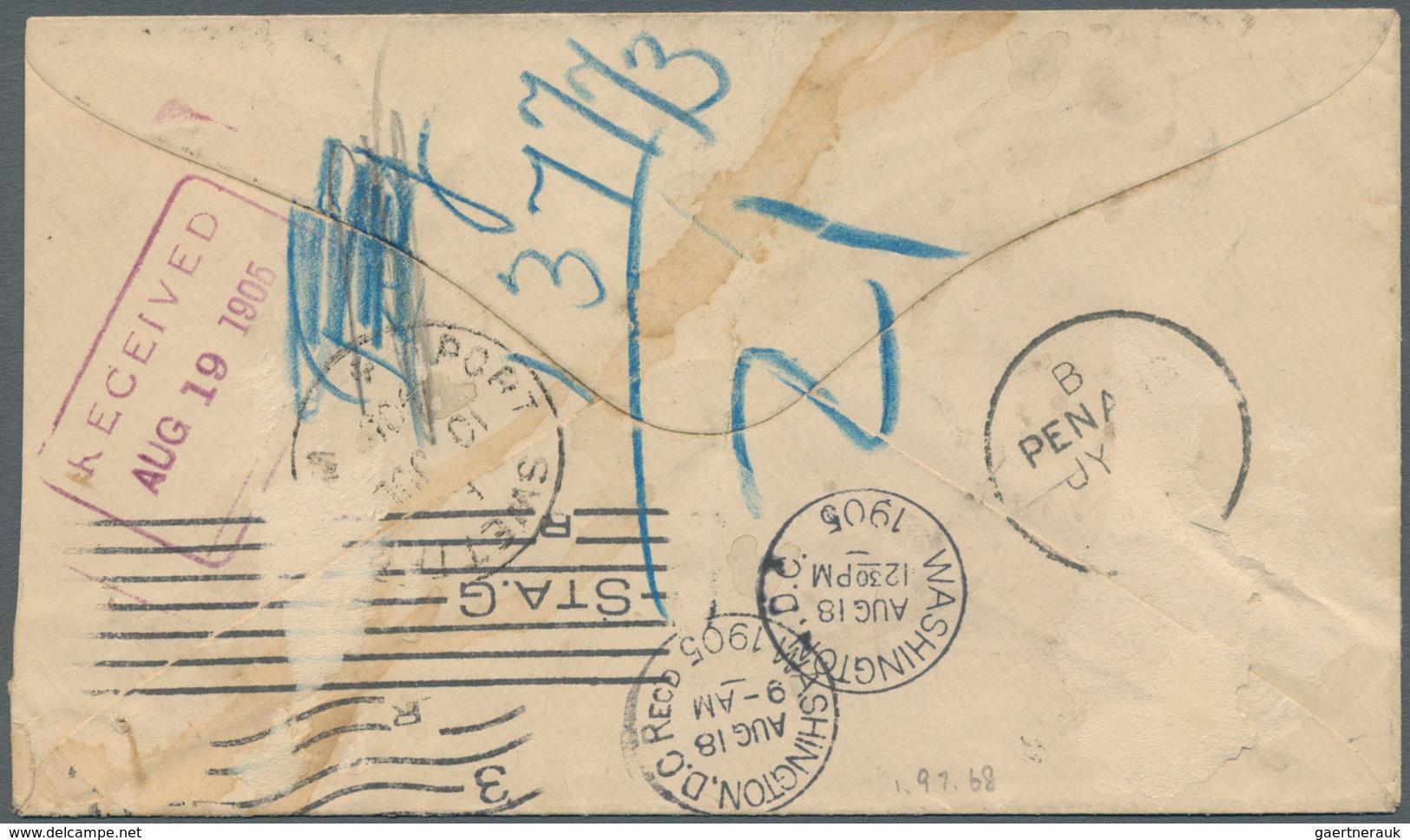 07065 Malaiische Staaten - Selangor: 1905 SERENDAH: Cover To Washington D.C., U.S.A. Via Port Swettenham A - Selangor