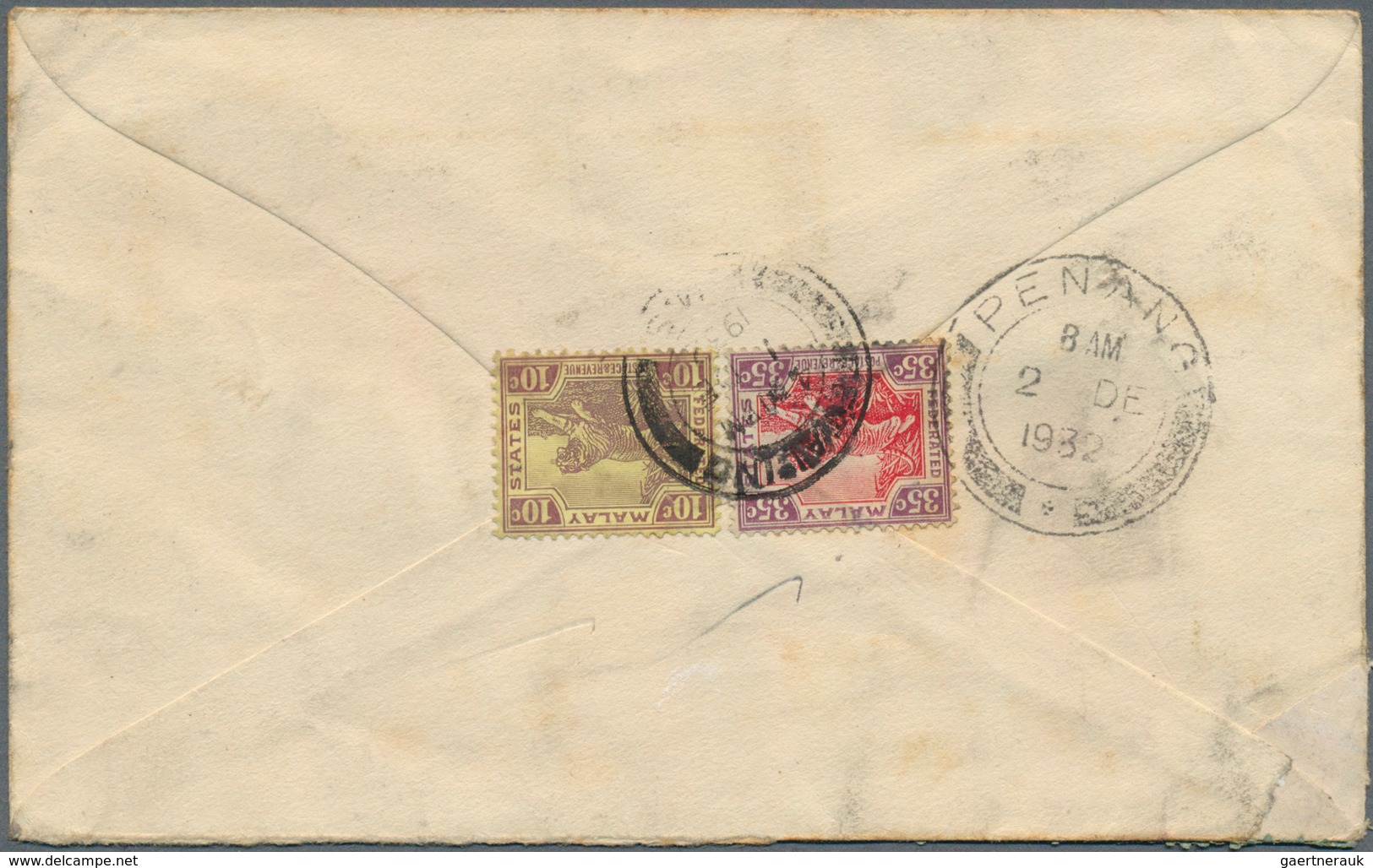 07149 Malaiische Staaten - Selangor: 1932 (1.12.), Airmail Cover Bearing Seven FMS Tiger Stamps On Both Si - Selangor