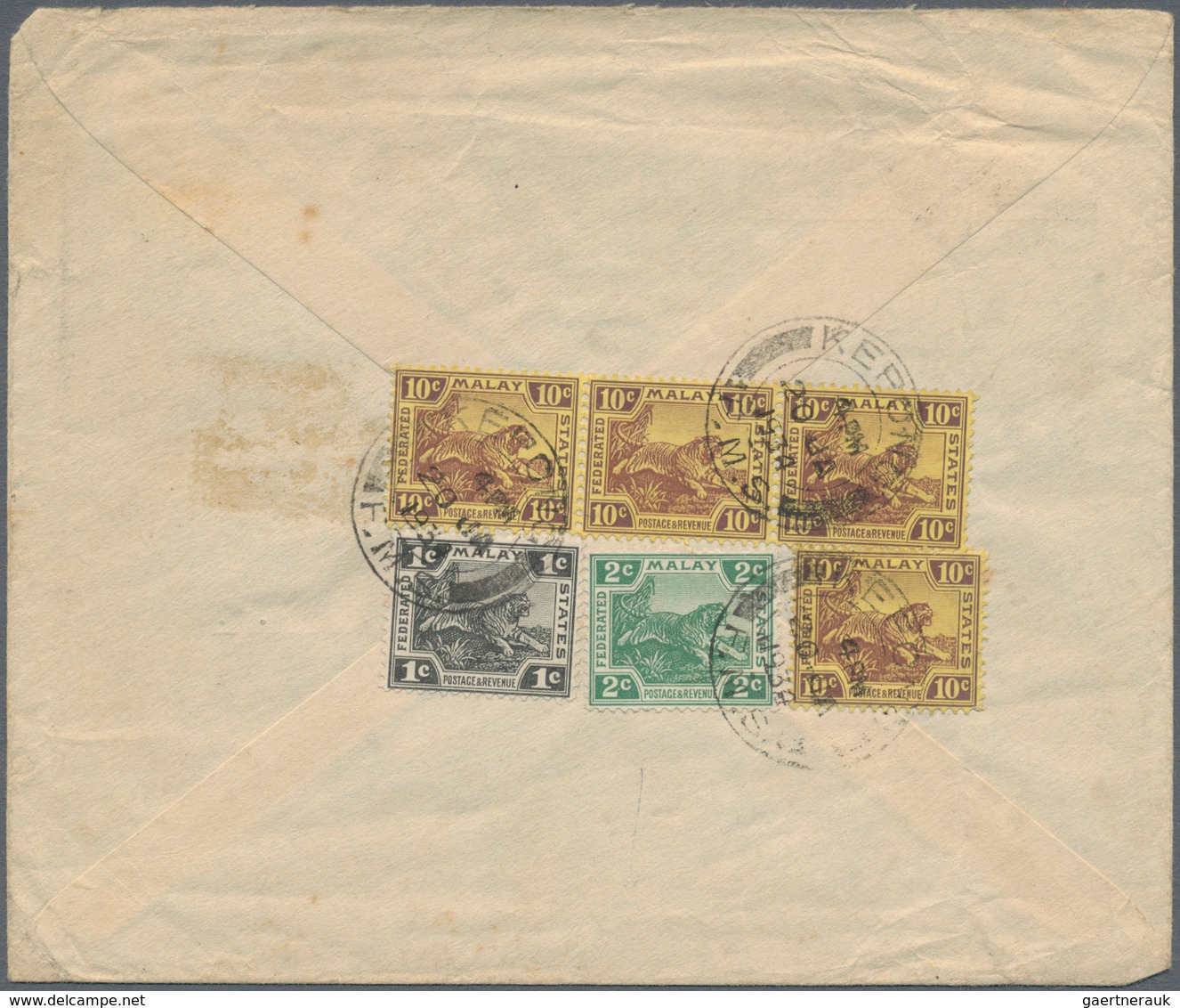 07167 Malaiische Staaten - Selangor: 1934 (20.1.), Federated Malay States Tiger Stamps 10c. Purple On Yell - Selangor