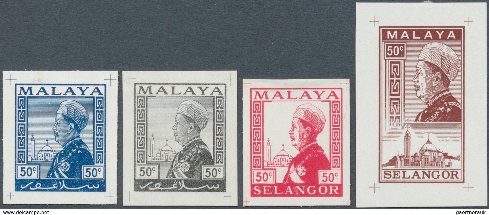 07185 Malaiische Staaten - Selangor: 1934 (ca.), Four Different Imperforate Survey Department ESSAYS On Wh - Selangor