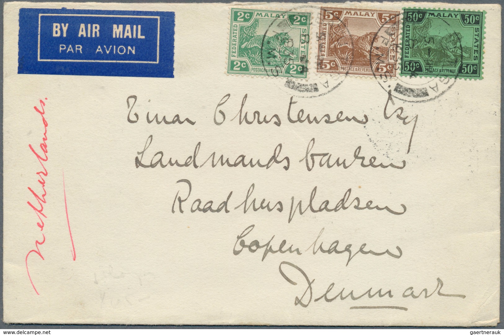 07188 Malaiische Staaten - Selangor: 1935 (8.1.), Federated Malay States Tiger 50c. Black On Green, 5c. Br - Selangor