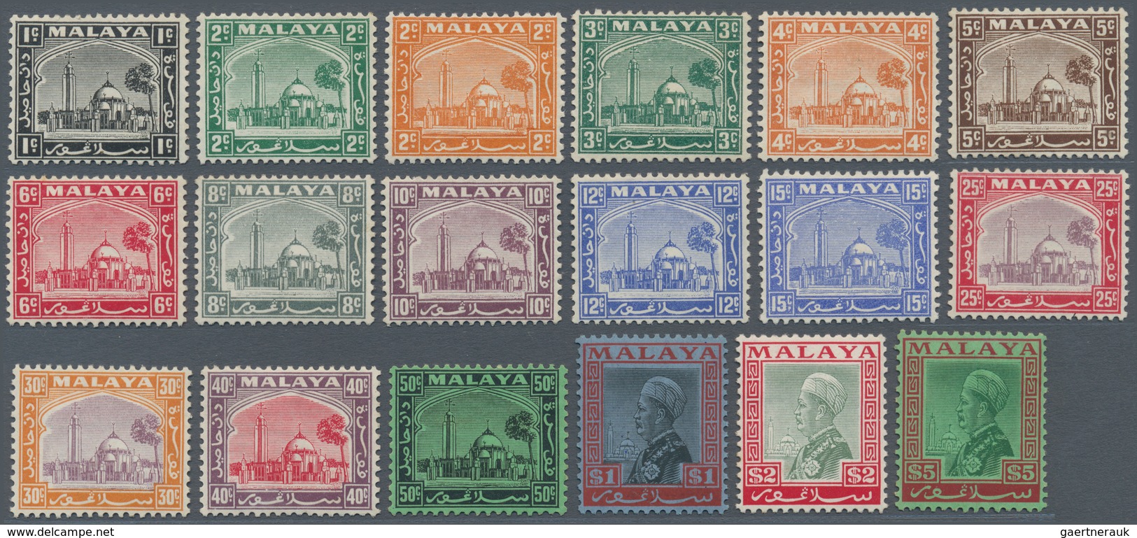 07194 Malaiische Staaten - Selangor: 1935/1941, Sultan Suleiman And Mosque Definitives Complete Set Mint H - Selangor