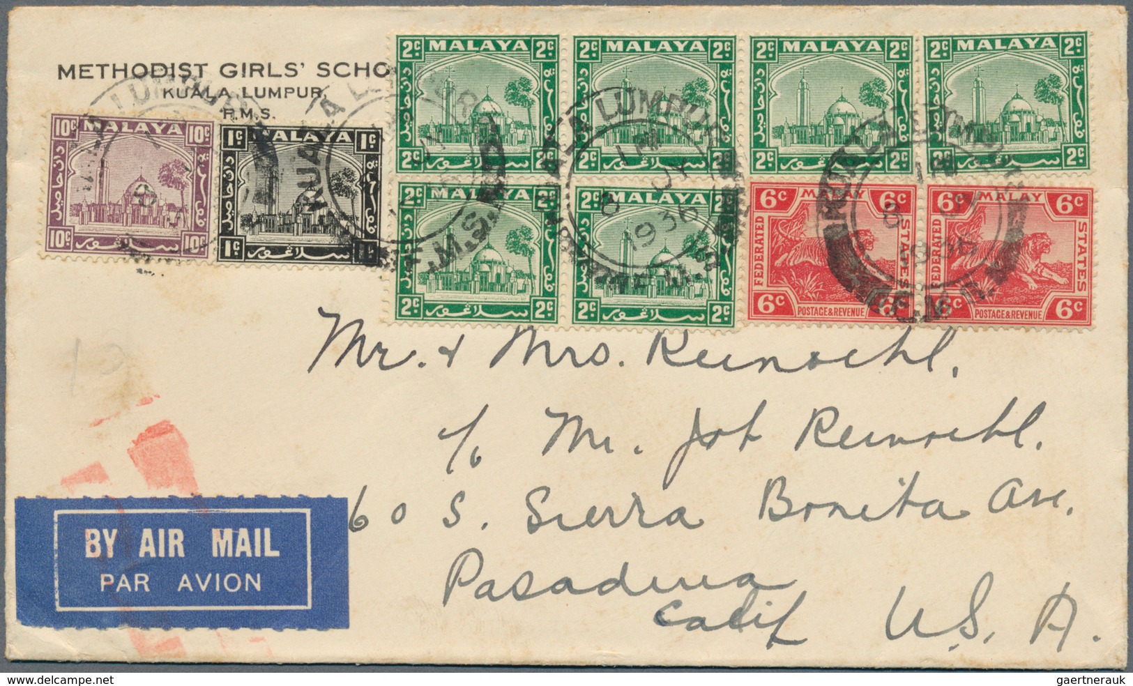 07208 Malaiische Staaten - Selangor: 1936 (8.7.), Advert. Airmail Cover (Methodist Girls' School) Franked - Selangor