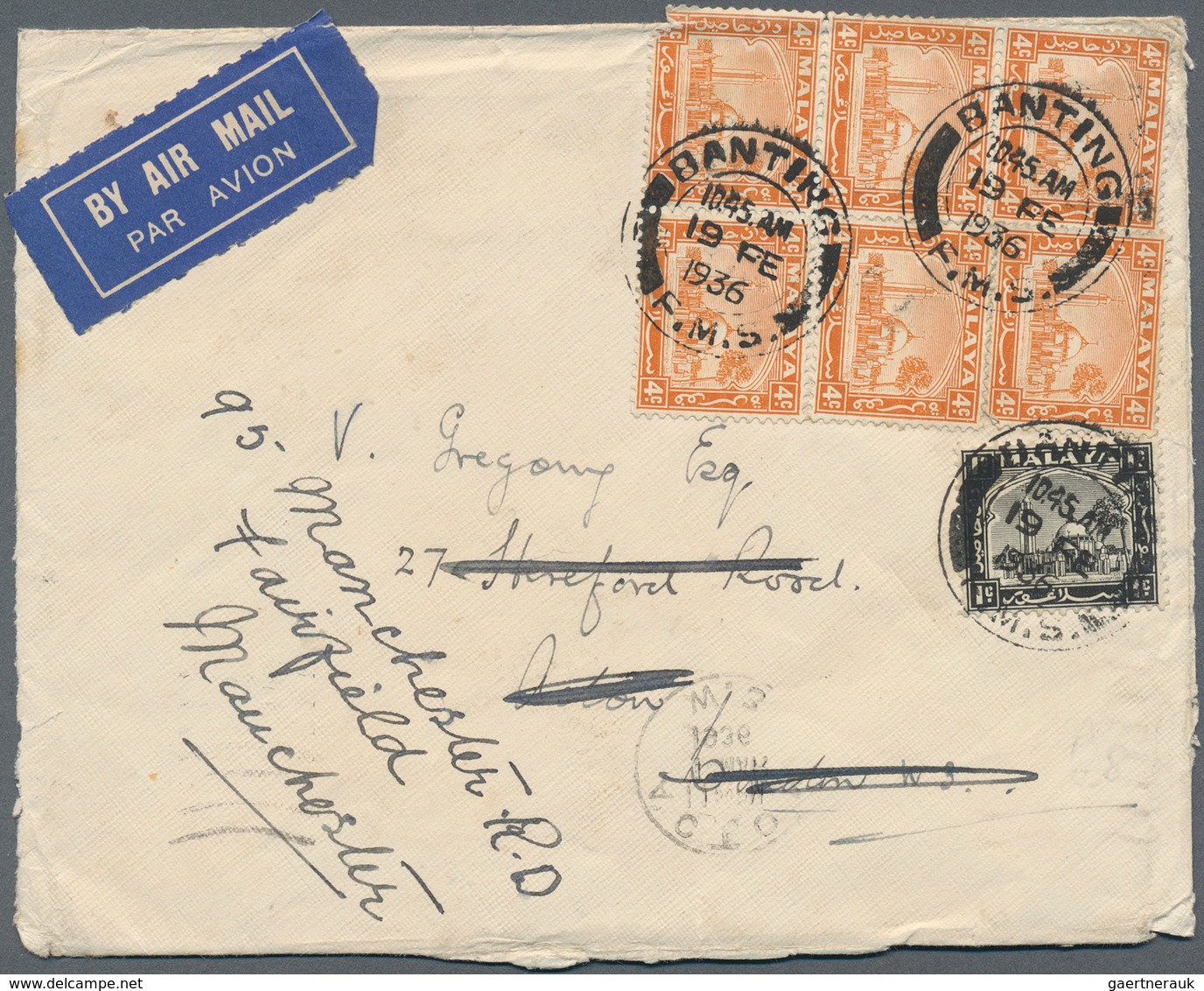 07210 Malaiische Staaten - Selangor: 1936, BANTING: Mosque 1c. Black And 6 X 4c. Orange (one Stamp With Fa - Selangor