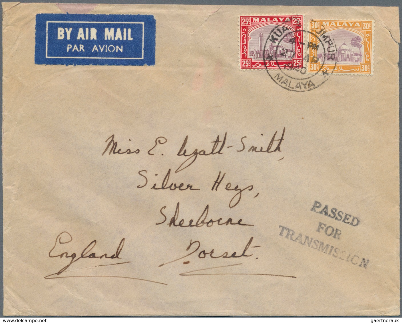 07266 Malaiische Staaten - Selangor: 1939/1940, Two Airmail Covers Each Bearing Mosque Stamps For Correct - Selangor