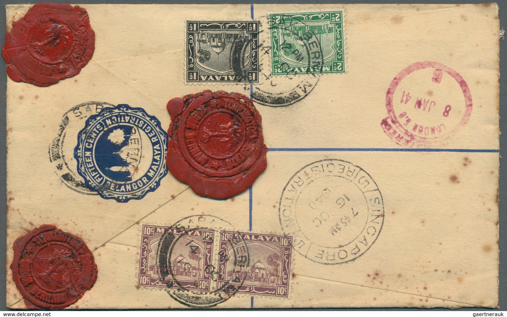 07276 Malaiische Staaten - Selangor: 1940 SABAK BERNAM: Postal Stationery Registered Envelope 15c. Blue (1 - Selangor