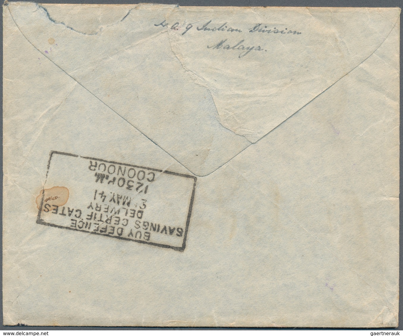 07318 Malaiische Staaten - Selangor: 1941, FORCES MAIL: Mosque 25c. Purple/scarlet Single Use On Airmail C - Selangor