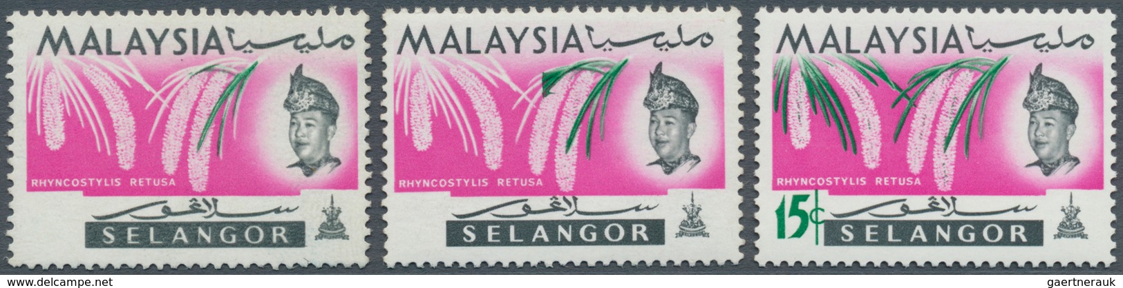 07389 Malaiische Staaten - Selangor: 1965, Orchids 15c. 'Rhynchostylis Retusa' Two Stamps With Partly GREE - Selangor