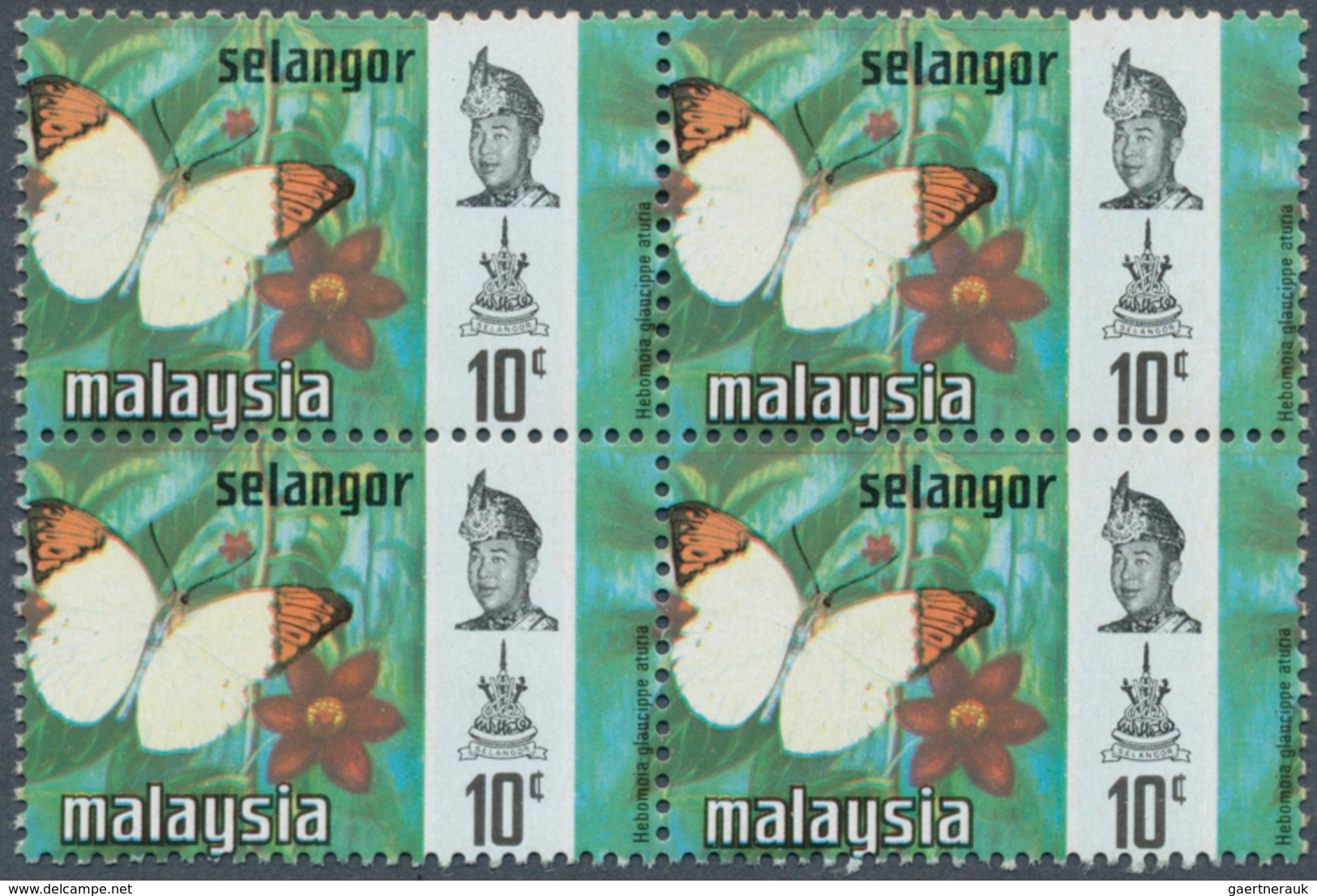 07395 Malaiische Staaten - Selangor: 1971, 10c. Great Orange Tip, Block Of Four With Peforation Shift, Min - Selangor
