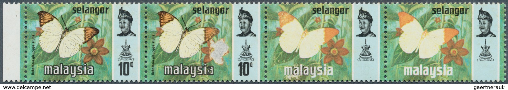 07398 Malaiische Staaten - Selangor: 1977, 10c. "Great Orange Tip", Horiz. Strip Of Four Showing Progressi - Selangor