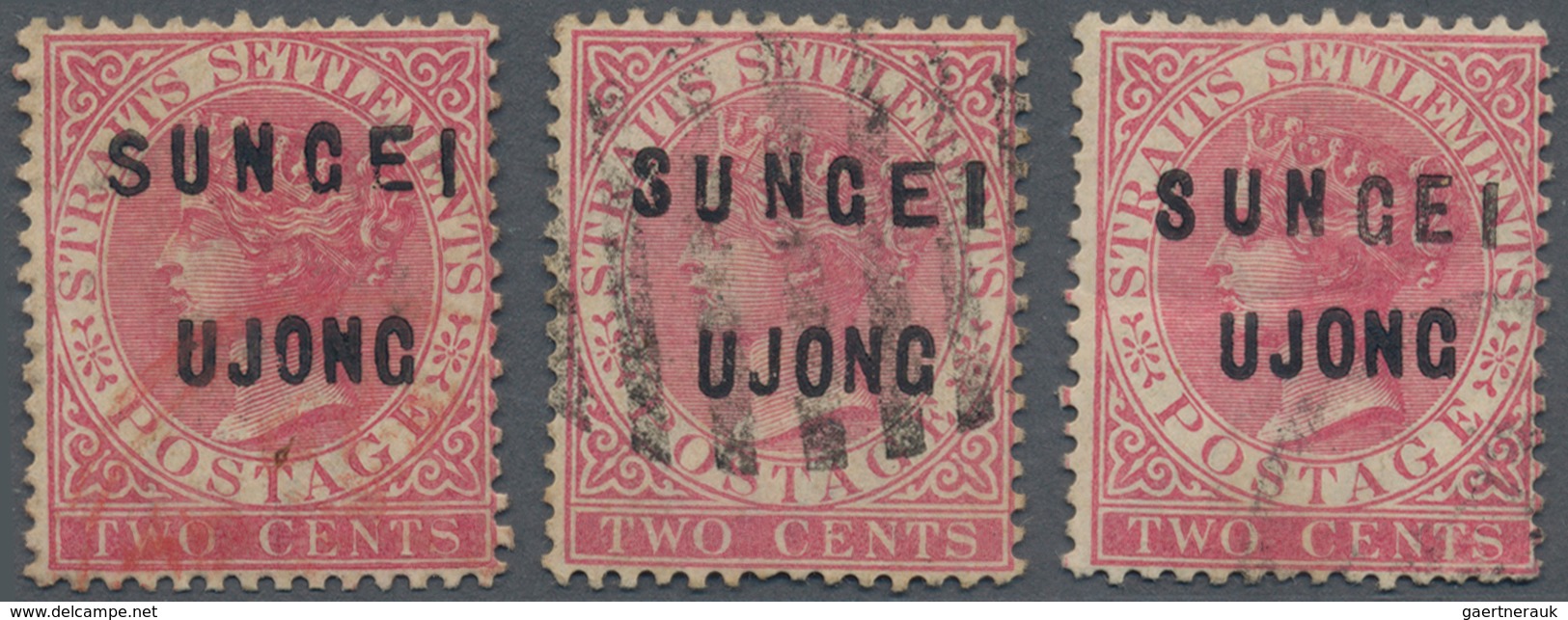 07407 Malaiische Staaten - Sungei Ujong: 1883-84 Three Different Overprints On 2c. Pale Rose, Wmk Crown CA - Other & Unclassified