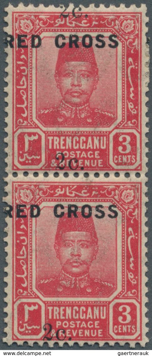 07415 Malaiische Staaten - Trengganu: 1917, RED CROSS: Sultan Zain Ul Ab Din 3c. Carmine-red Vertical Pair - Trengganu