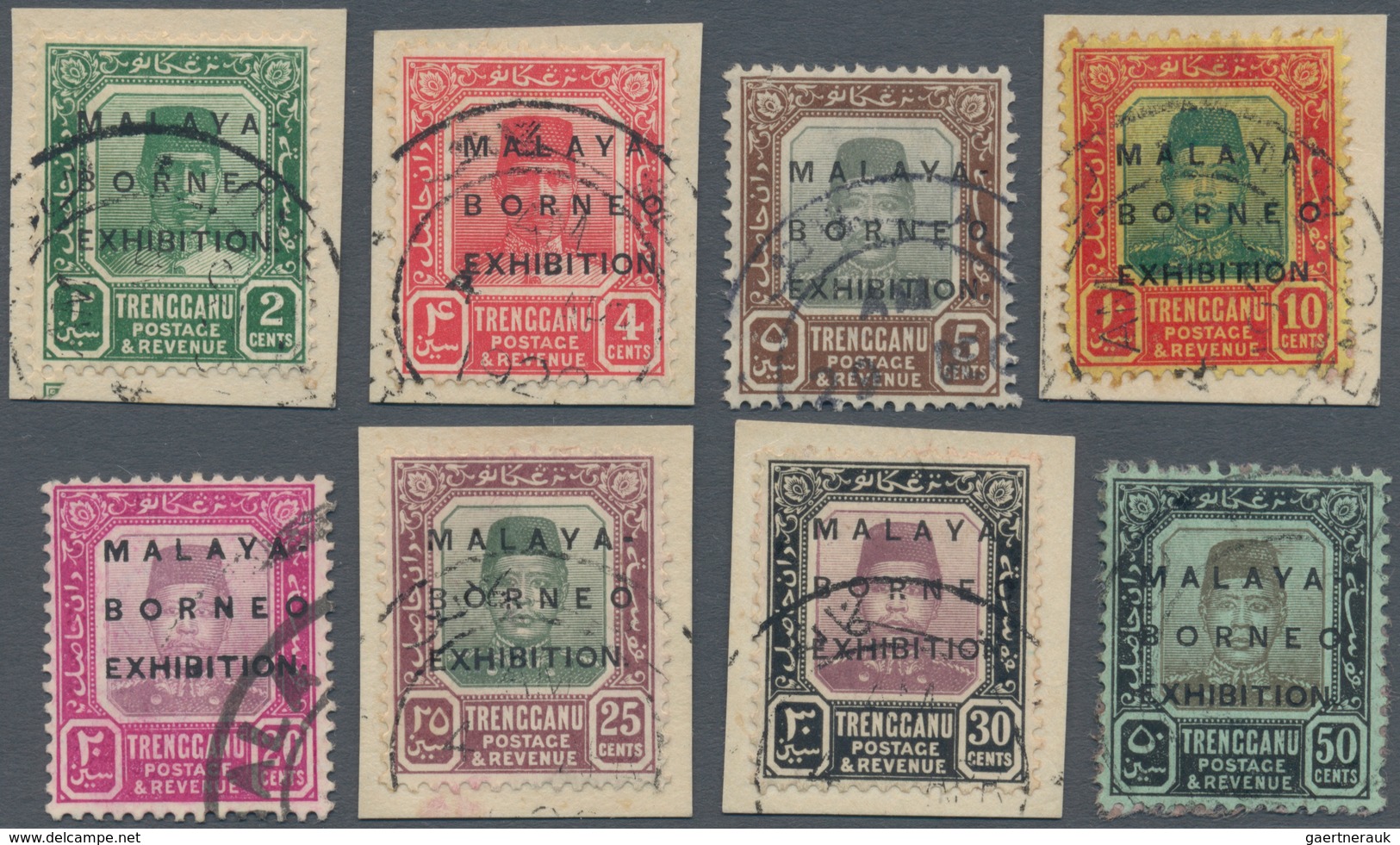 07428 Malaiische Staaten - Trengganu: 1922, Malaya-Borneo Exhibition Part Set Of Eight 2c. To 50c. Fine Us - Trengganu