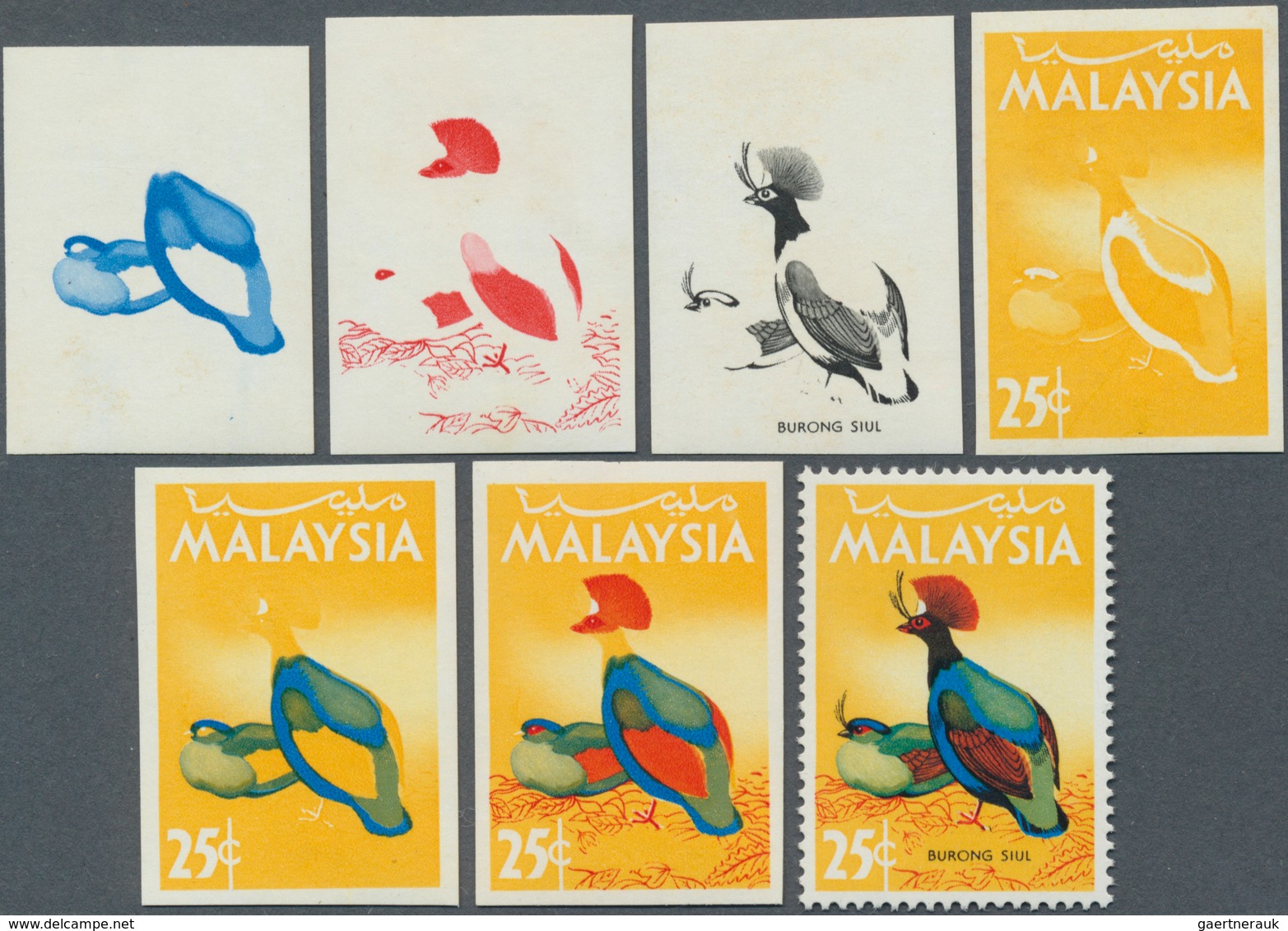 07488 Malaysia: 1965, Birds 25c. 'Crested Wood Partridge' (Rollulus Roulroul) In Six Different Imperforate - Malaysia (1964-...)