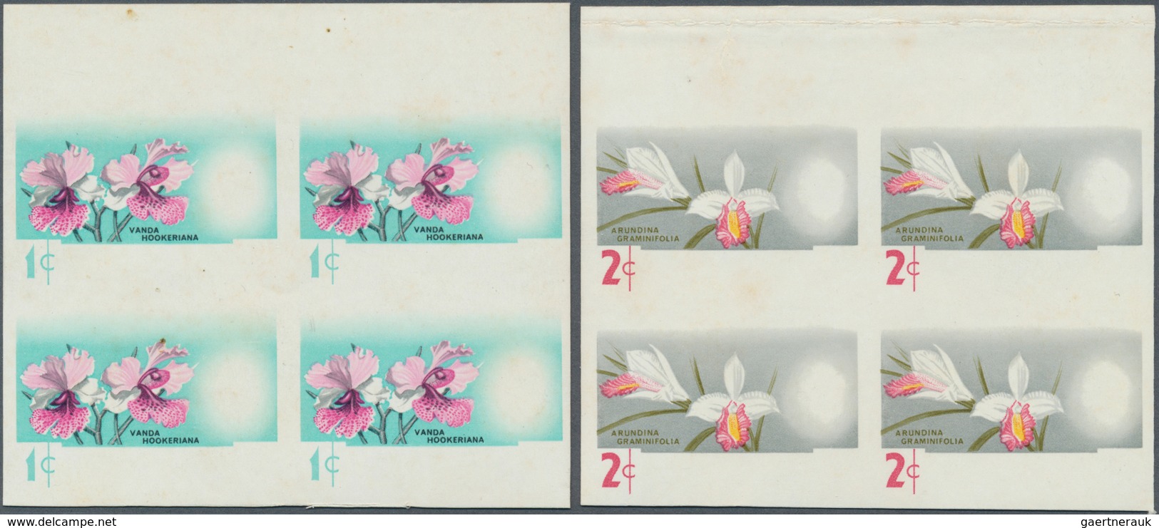 07492 Malaysia: 1965, Orchids set of seven for the different Malayan States with BLACK OMITTED (country na