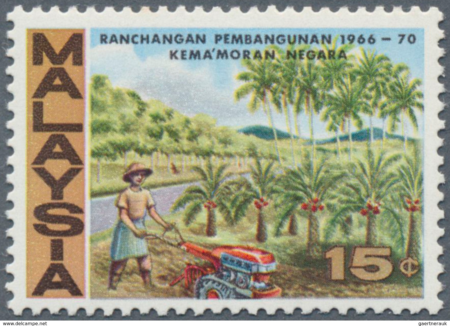 07493 Malaysia: 1966, First Malaysia Plan 15c. 'Agriculture' IMPERFORATE PROOF Affixed Into Official Prese - Malaysia (1964-...)