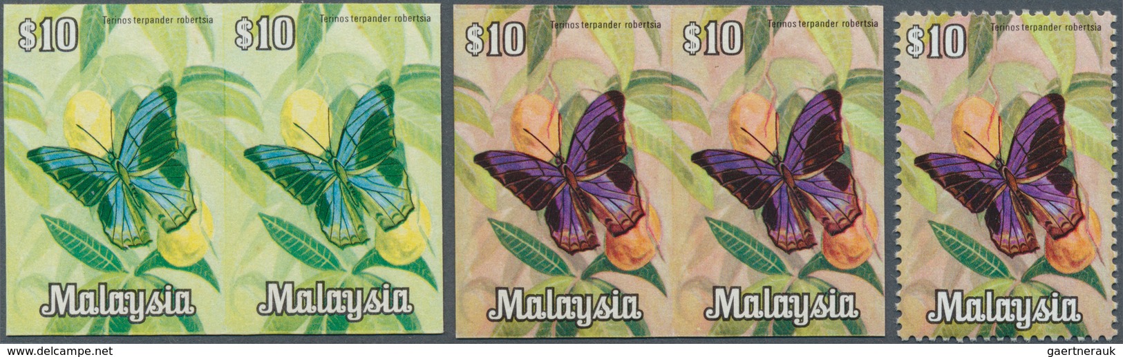07500 Malaysia: 1970, Butterflies $10 'Terinos Terpander Robertsia' Horizontal Imperforate PROGRESSIVE PRO - Malaysia (1964-...)