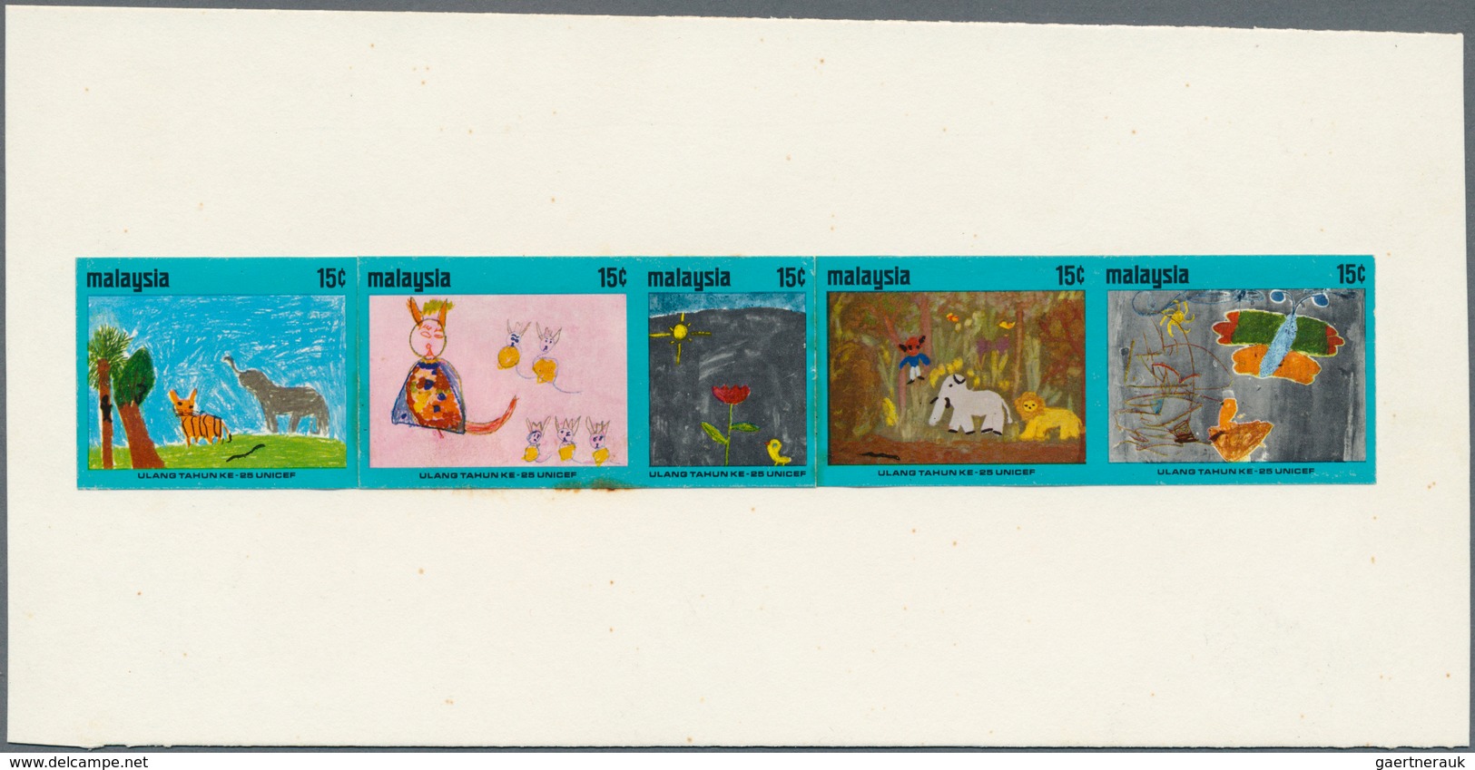 07506 Malaysia: 1971, 25 Years UNICEF (children Paintings) Complete Set Of Five Values In Imperforate COLO - Malaysia (1964-...)