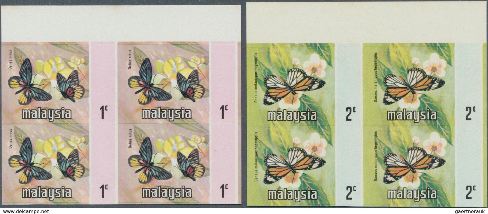07508 Malaysia: 1971, Butterflies set of seven for the different Malayan States with BLACK OMITTED (countr