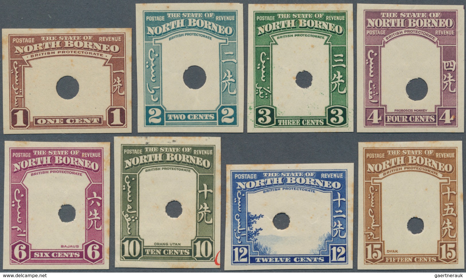 07564 Nordborneo: 1939, Pictorial And Coat Of Arms Definitives Set Of 14 (no 8c.) In Imperf. PLATE PROOFS - North Borneo (...-1963)