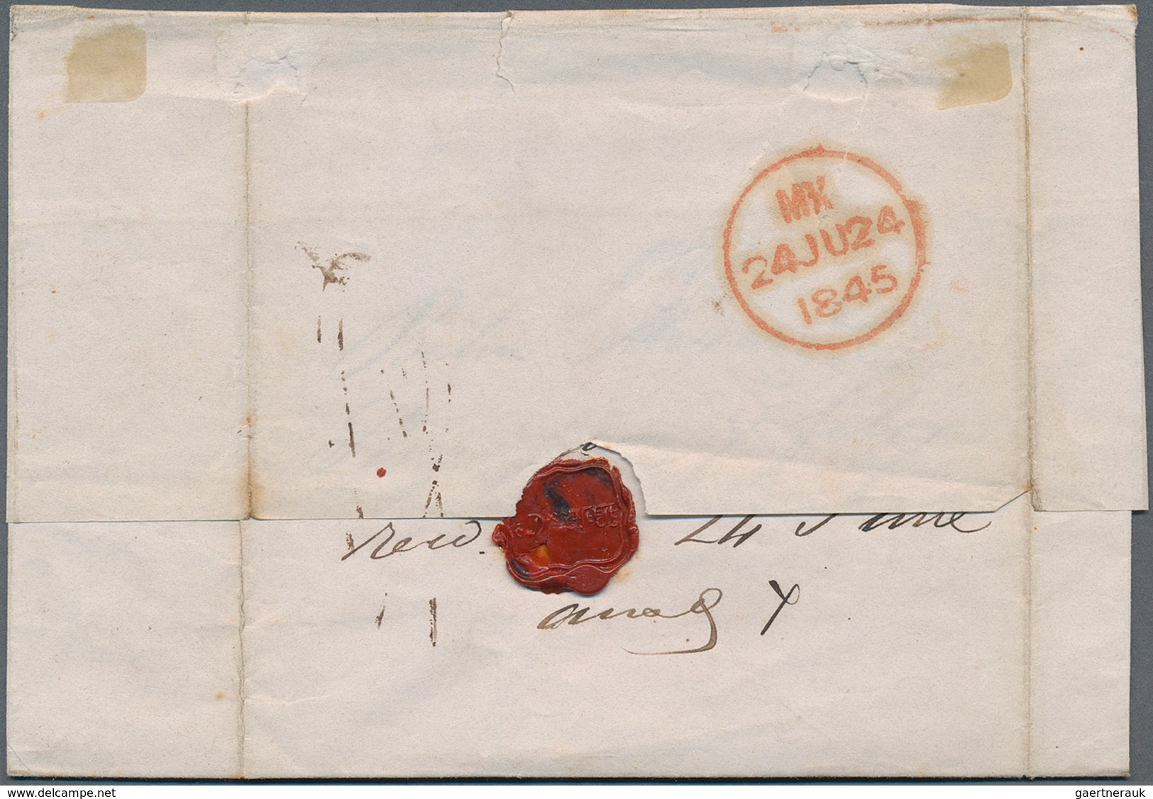 07585 Singapur: 1845, Stampless Folded Letter Cover (bends), Manuscript Dated Singapore, February 7th 1845 - Singapur (...-1959)