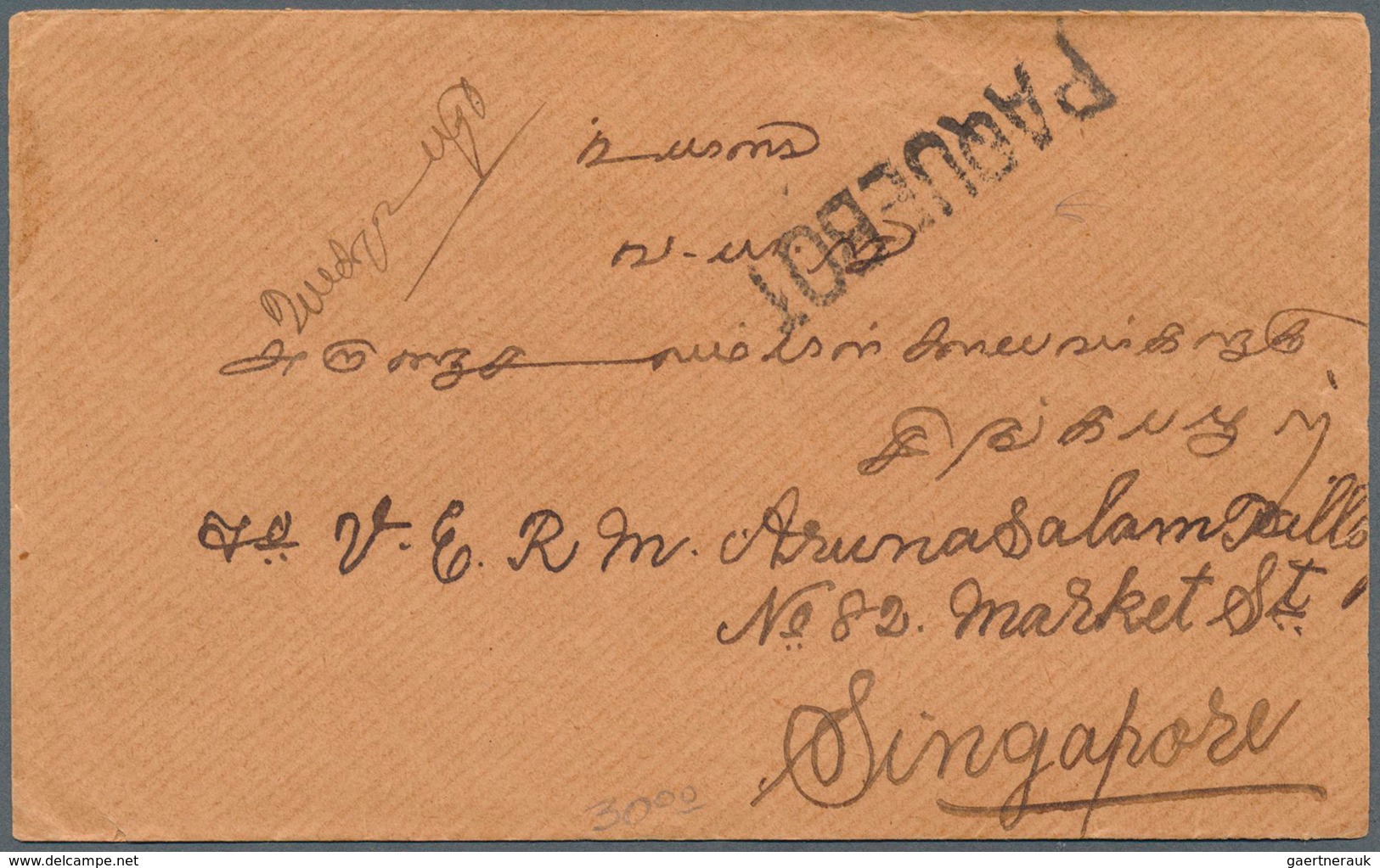 07615 Singapur: 1912, 1c Johore Definitives In Vertical Strip Of Three With Singapore Double Ring On Back - Singapur (...-1959)
