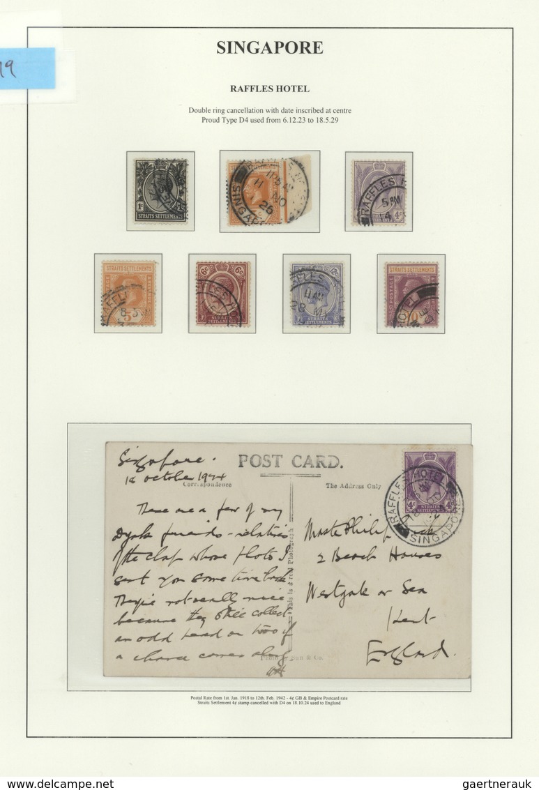 07625 Singapur: 1924, RAFFLES HOTEL: Straits Settlements KGV 4c. Violet Single Use On Picture Postcard Wit - Singapore (...-1959)