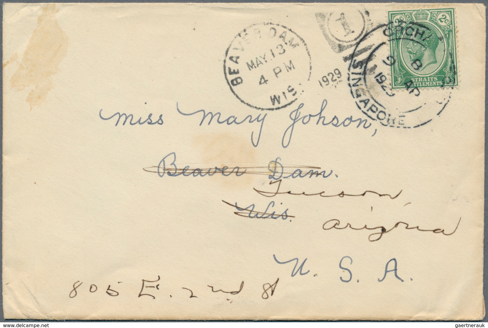 07631 Singapur: 1929, ORCHARD ROAD: Straits Settlements KGV 2c. Green Single Use On Printed Matter With Do - Singapore (...-1959)