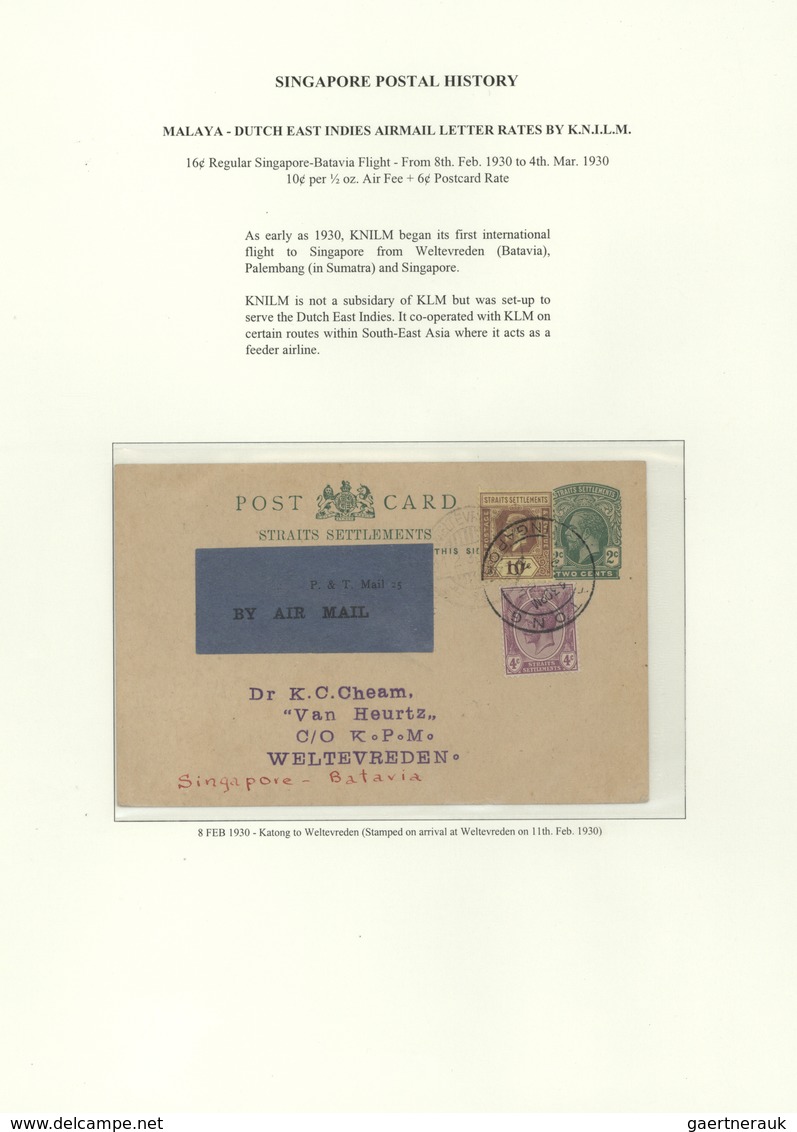 07638 Singapur: 1930, Postal Stationery Card 2c. + Additional Postage 10c. + 4c. With Label "BY AIR MAIL", - Singapour (...-1959)