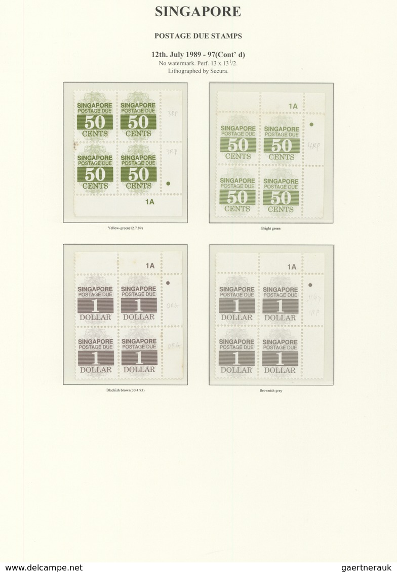 07798 Singapur - Portomarken: 1989/1997, Cypher On Striated Field, 1c. To $1, Set Of Ten Plate Blocks, Unm - Singapore (1959-...)