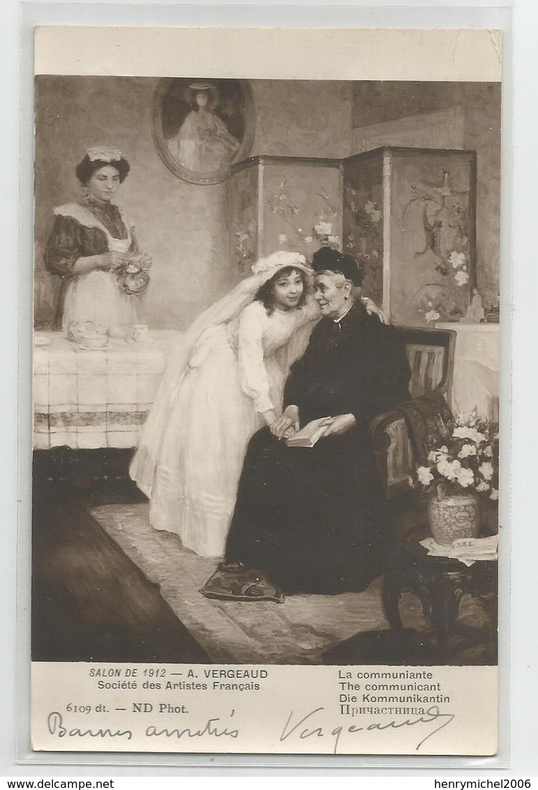 Cpa Vergeaud Aurographe La Communiante Jeune Fille Femmes - Peintures & Tableaux