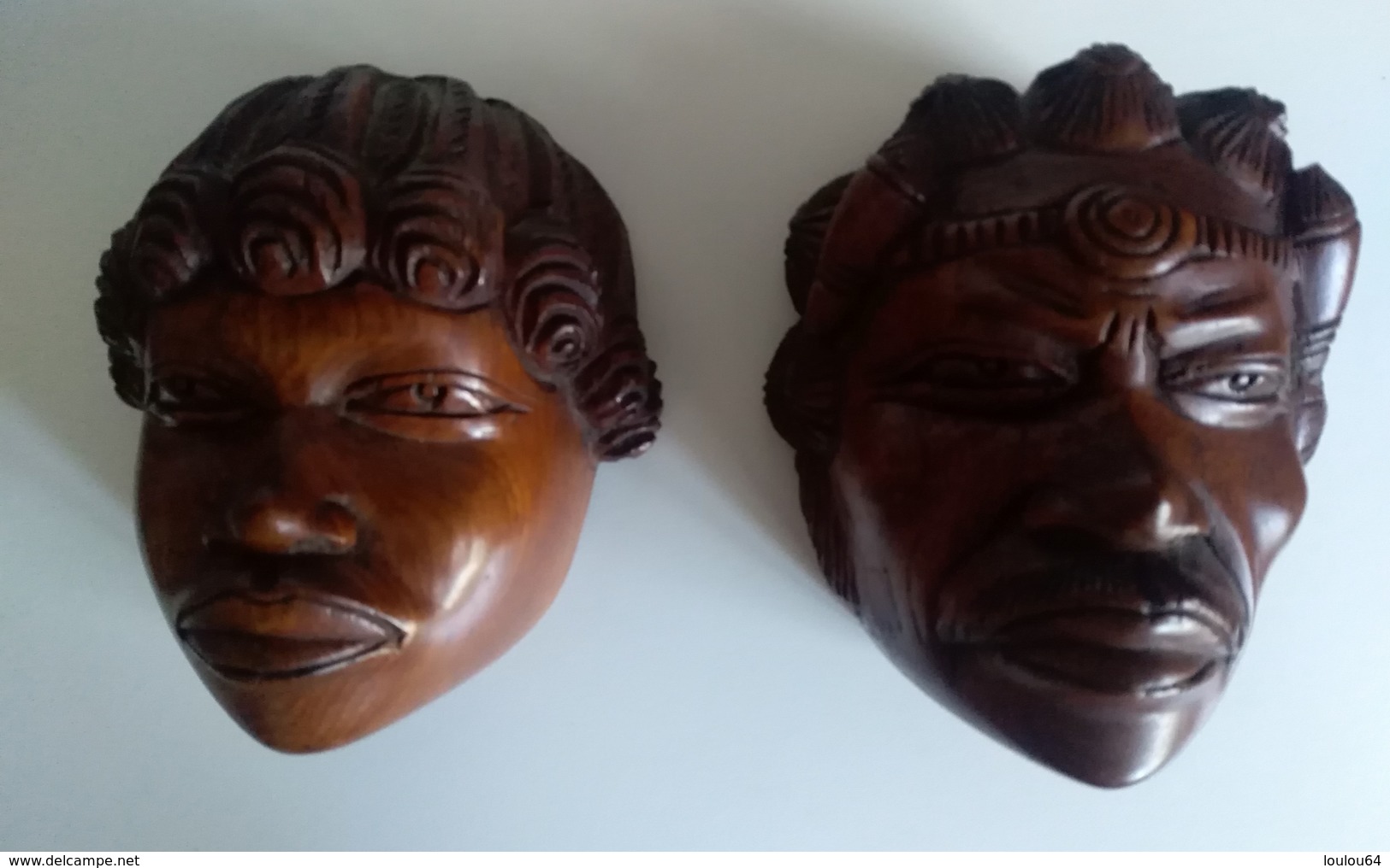 Art Africain - Têtes D'un Couple Africain En Bois - Hauteur : 14 Cm - Poids : 1 Kg 460 - En Parfait état - - African Art